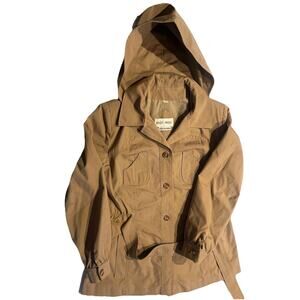 Andy Johns Womens 12 Y2K Beige Short Trench Coat Hooded Belted Classic Preppy